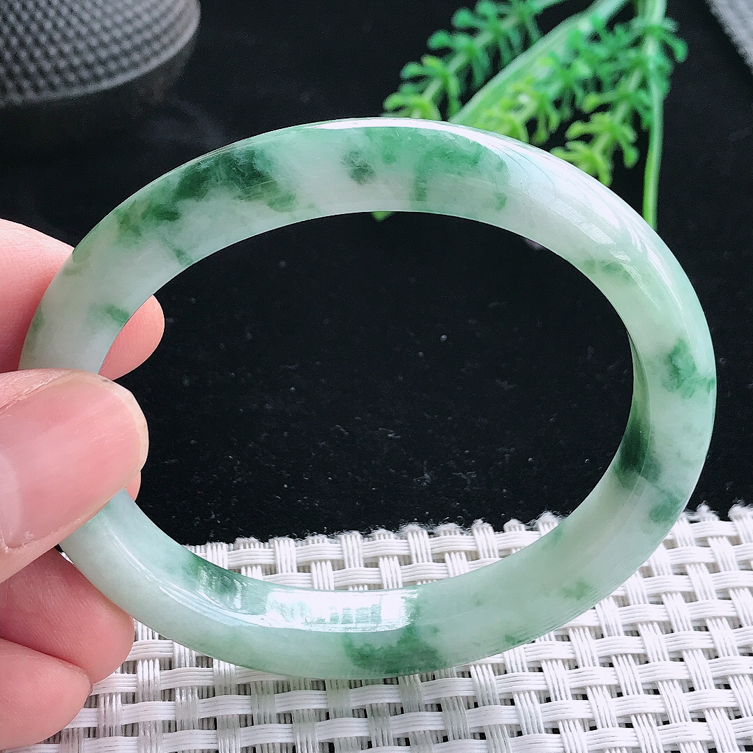 实拍天然翡翠56/48.5/9.9/8老坑冰润飘花贵妃手镯翡翠玉镯手环