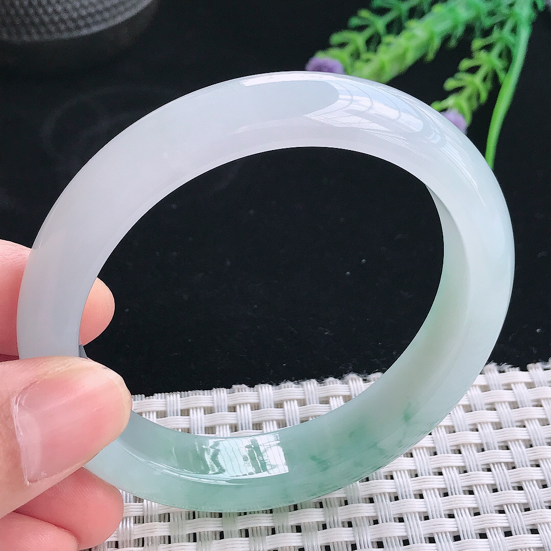 实拍天然翡翠58/52/13.2/8.8老坑冰胶水灵冰飘花贵妃手镯翡翠玉镯手环