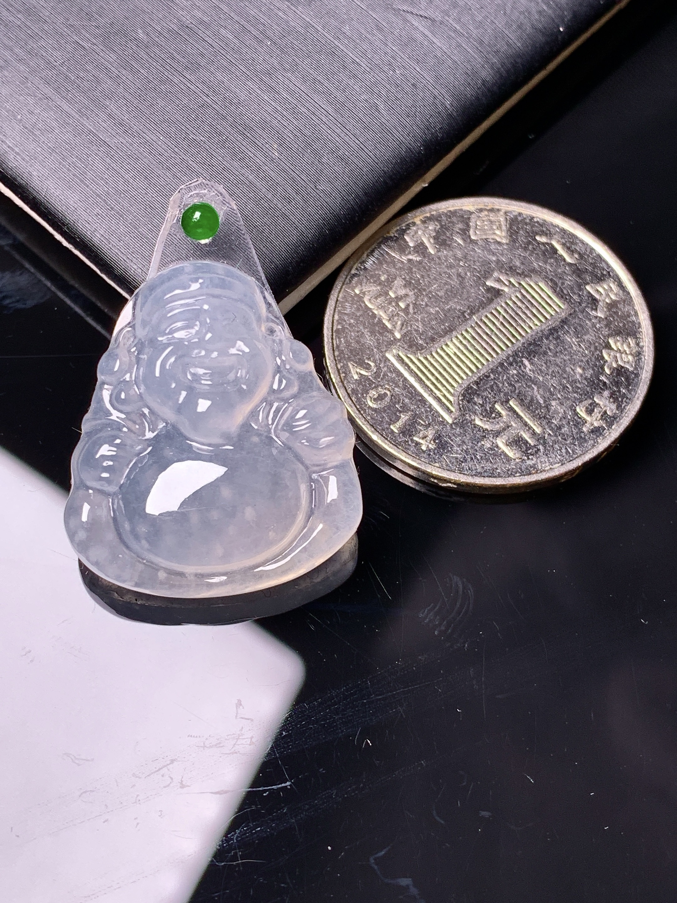 镶嵌款 冰种财神吊坠 玉质细腻 色泽艳丽 2x整体尺寸23.2*20.5*6.3