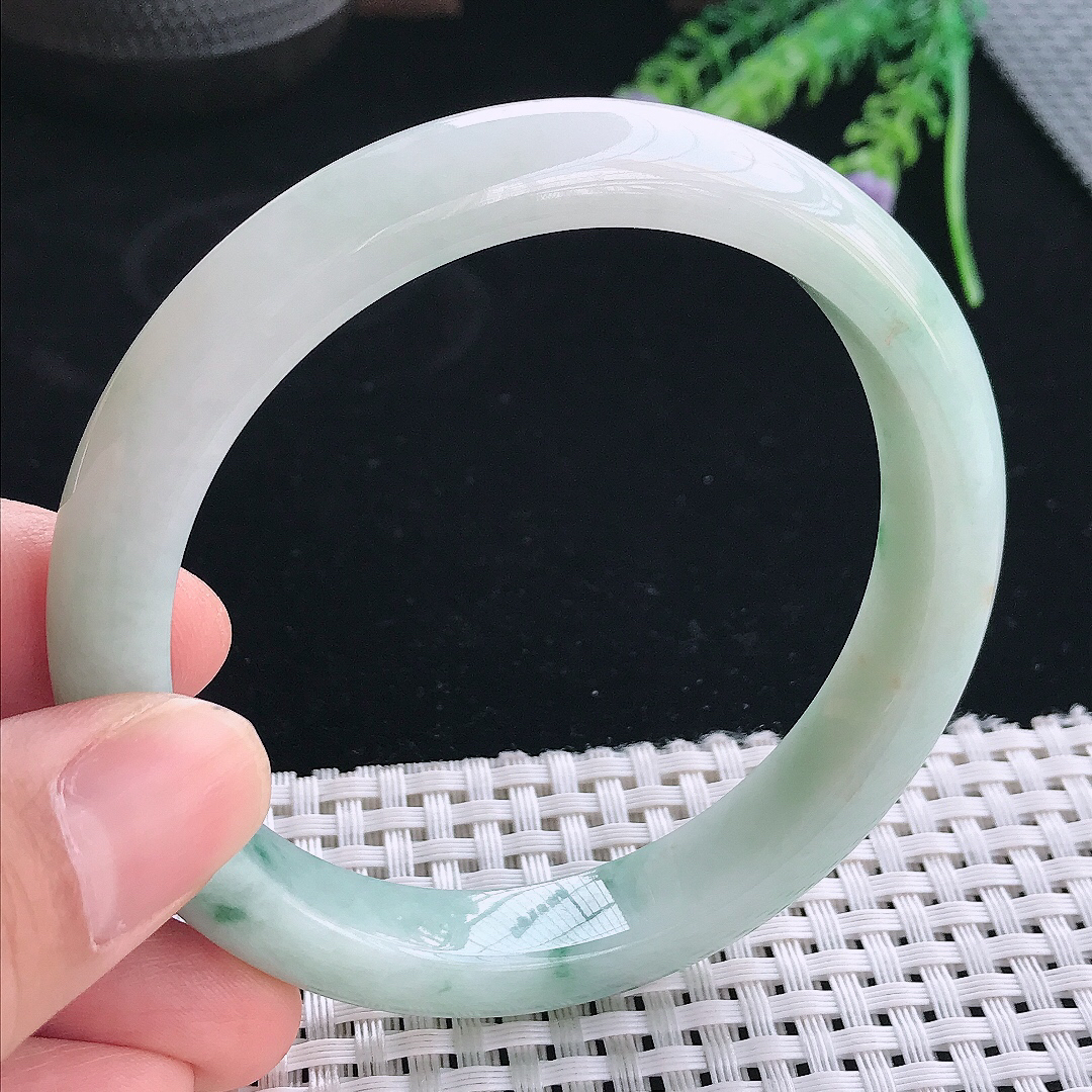 实拍天然翡翠61/11.3/8.3老坑冰润飘花大圈口手镯翡翠玉镯手环