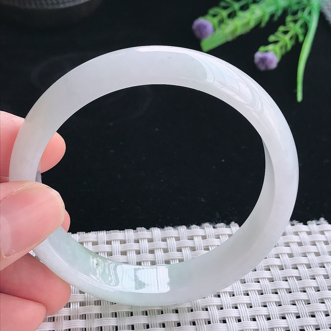 实拍天然翡翠58/13.6/7老坑冰润水灵宽边手镯翡翠玉镯手环