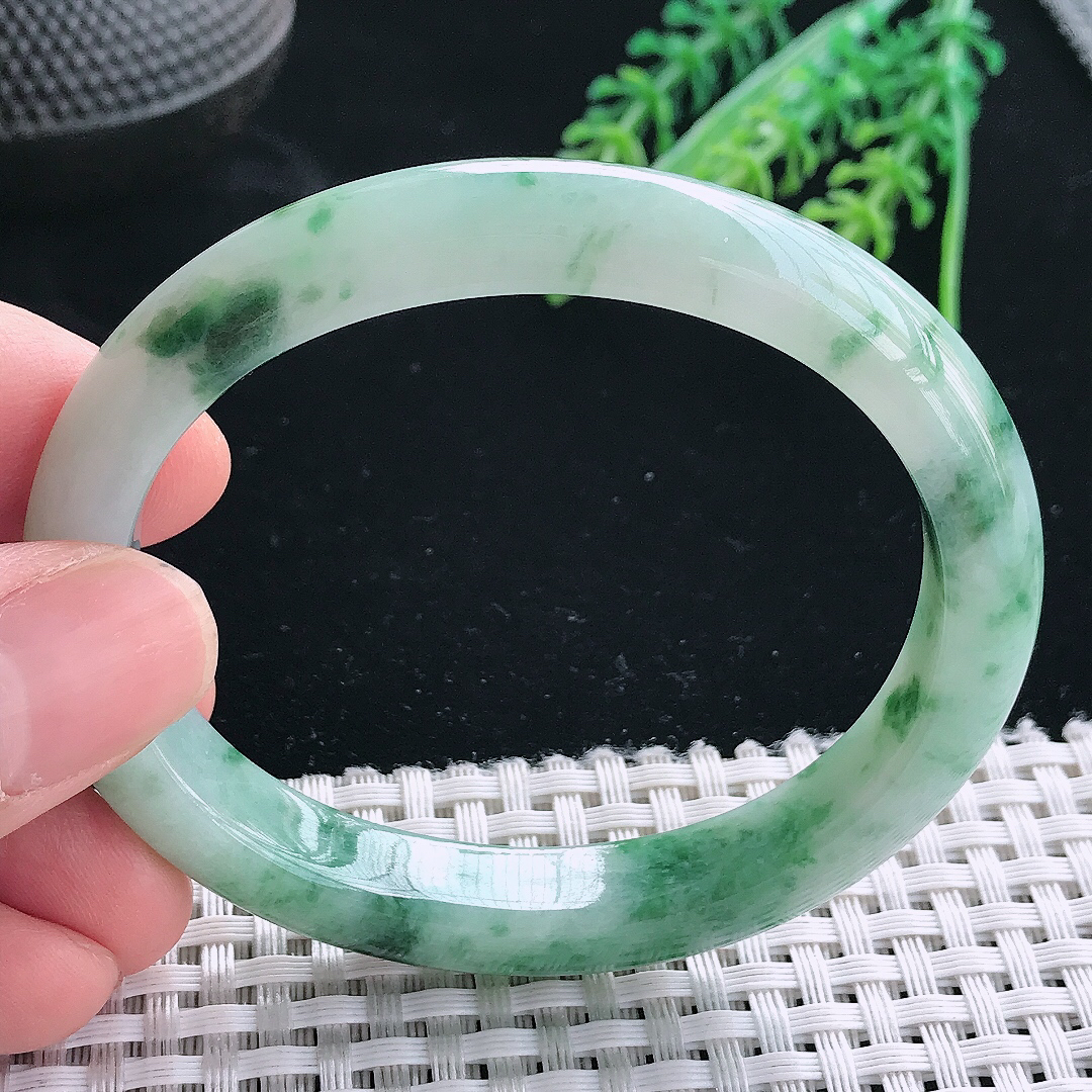 实拍天然翡翠56/48.5/9.9/8老坑冰润飘花贵妃手镯翡翠玉镯手环