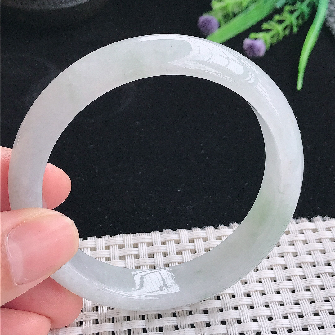 实拍天然翡翠57.5/13.3/7.8老坑冰胶果冻晴底手镯翡翠玉镯手环