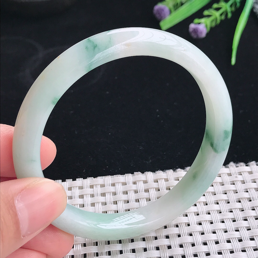 实拍天然翡翠58/10/7.8老坑冰润飘花手镯翡翠玉镯手环