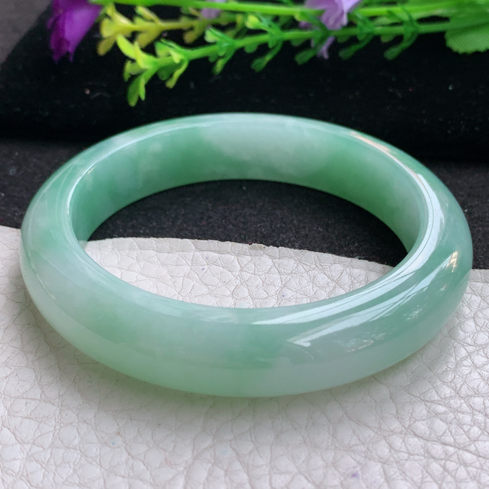 nr密拍56*12.8*8.8平安镯 天然缅甸翡翠A货玉手镯满绿厚装宽边玉手环