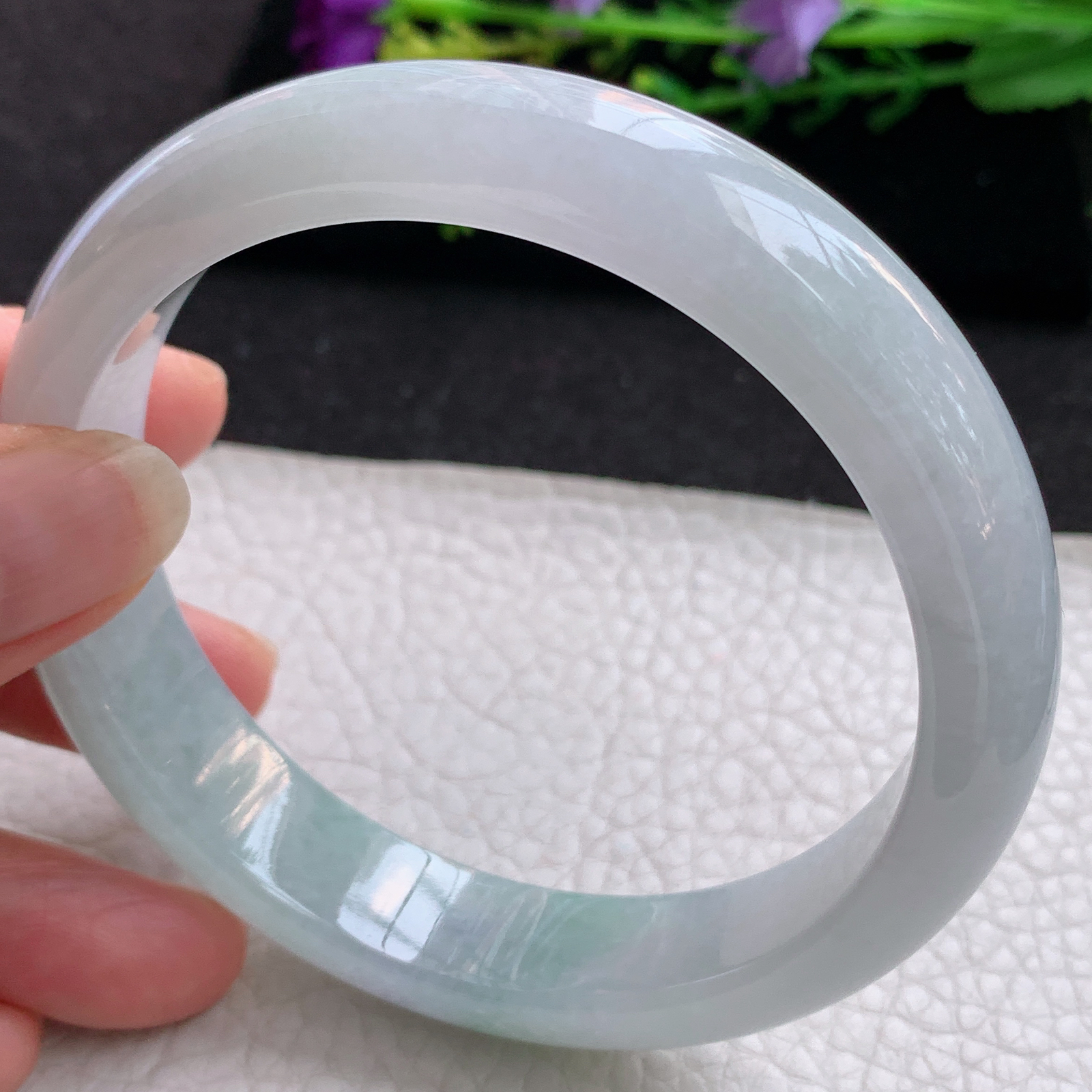 nr大圈口64.5*14.3*8.7平安镯 天然缅甸翡翠A货玉手镯冰飘花宽边玉手环