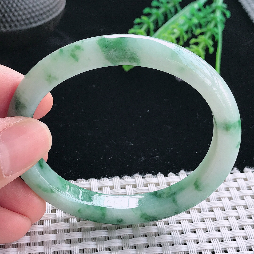 实拍天然翡翠56/48.5/9.9/8老坑冰润飘花贵妃手镯翡翠玉镯手环