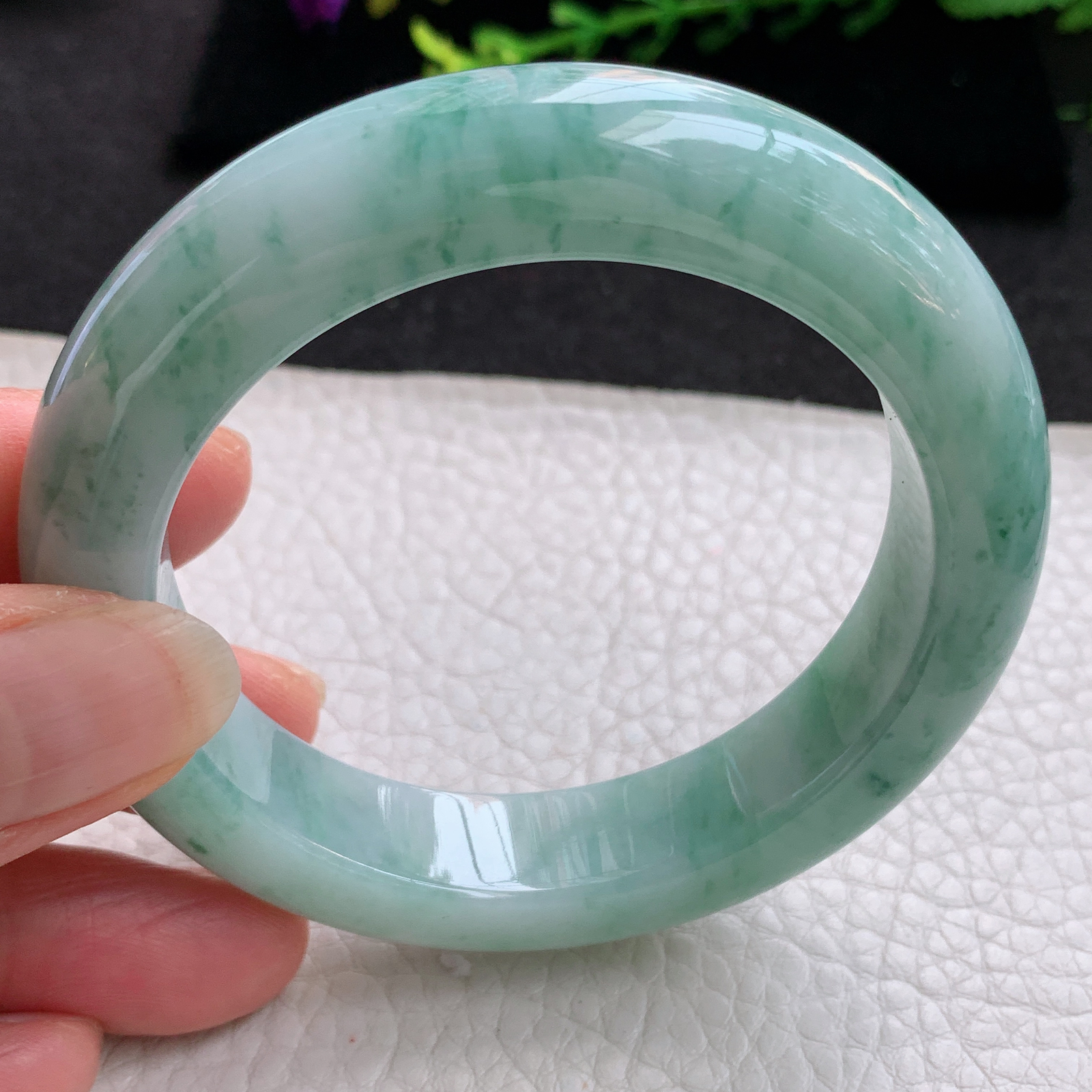 js实拍54*13*9.8平安镯 天然缅甸翡翠A货玉手镯飘花厚装宽边玉手环