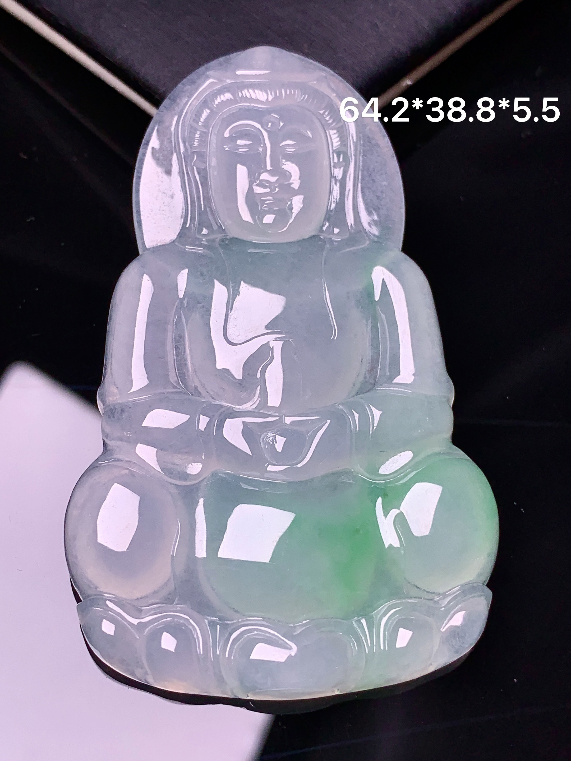 冰种飘绿观音吊坠 玉质细腻 色泽艳丽 整体尺寸64.2*38.8*5.5x1