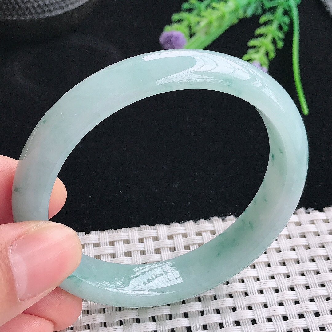 实拍天然翡翠57/50/12.9/7.6老坑冰润天空蓝飘花贵妃手镯翡翠玉镯手环