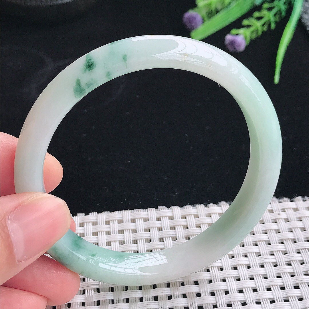 实拍天然翡翠58/10/7.8老坑冰润飘花手镯翡翠玉镯手环