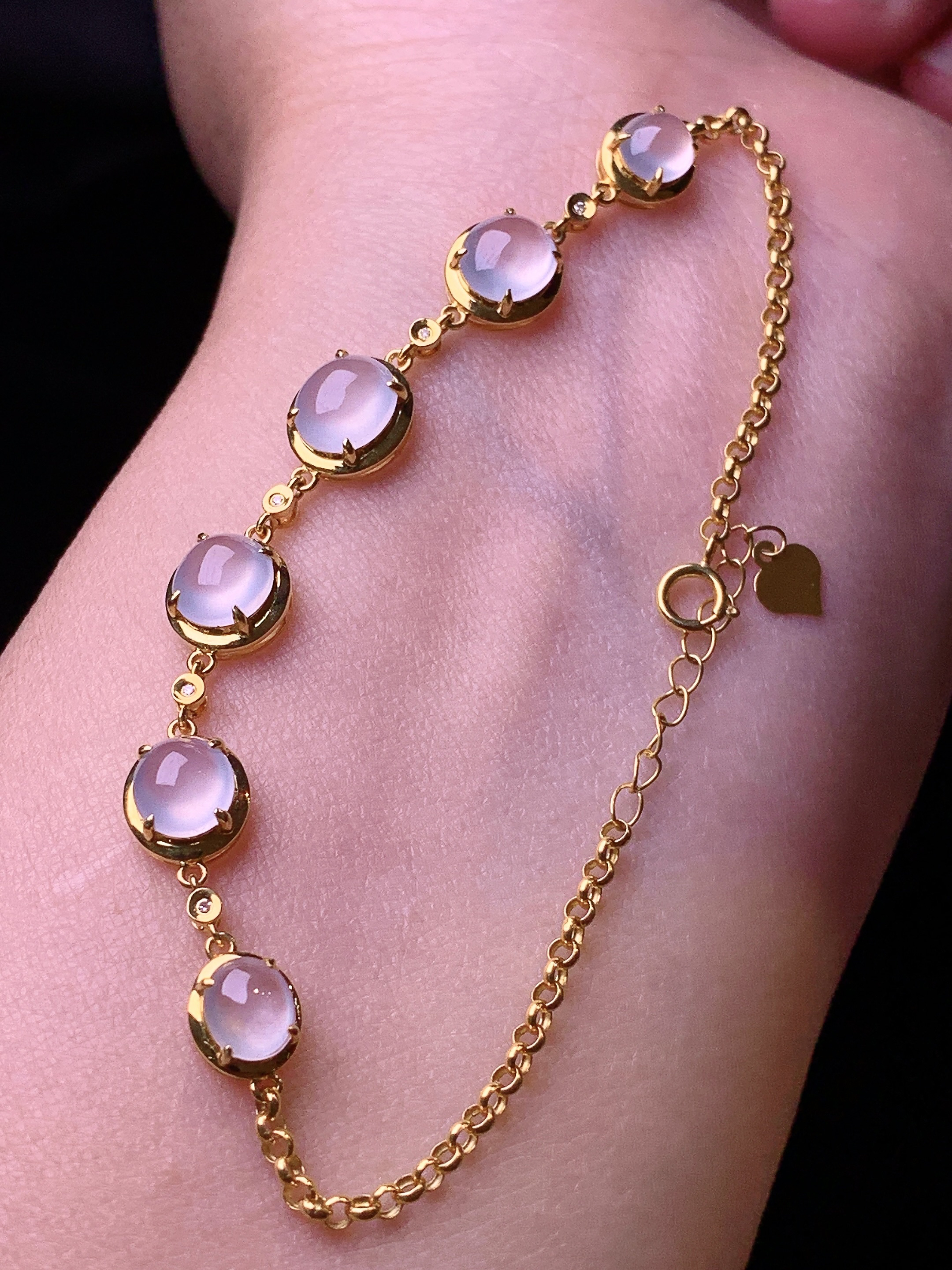 18k金镶嵌冰种蛋面手链 玉质细腻 色泽艳丽 整体尺寸75*7.5*5.3b2