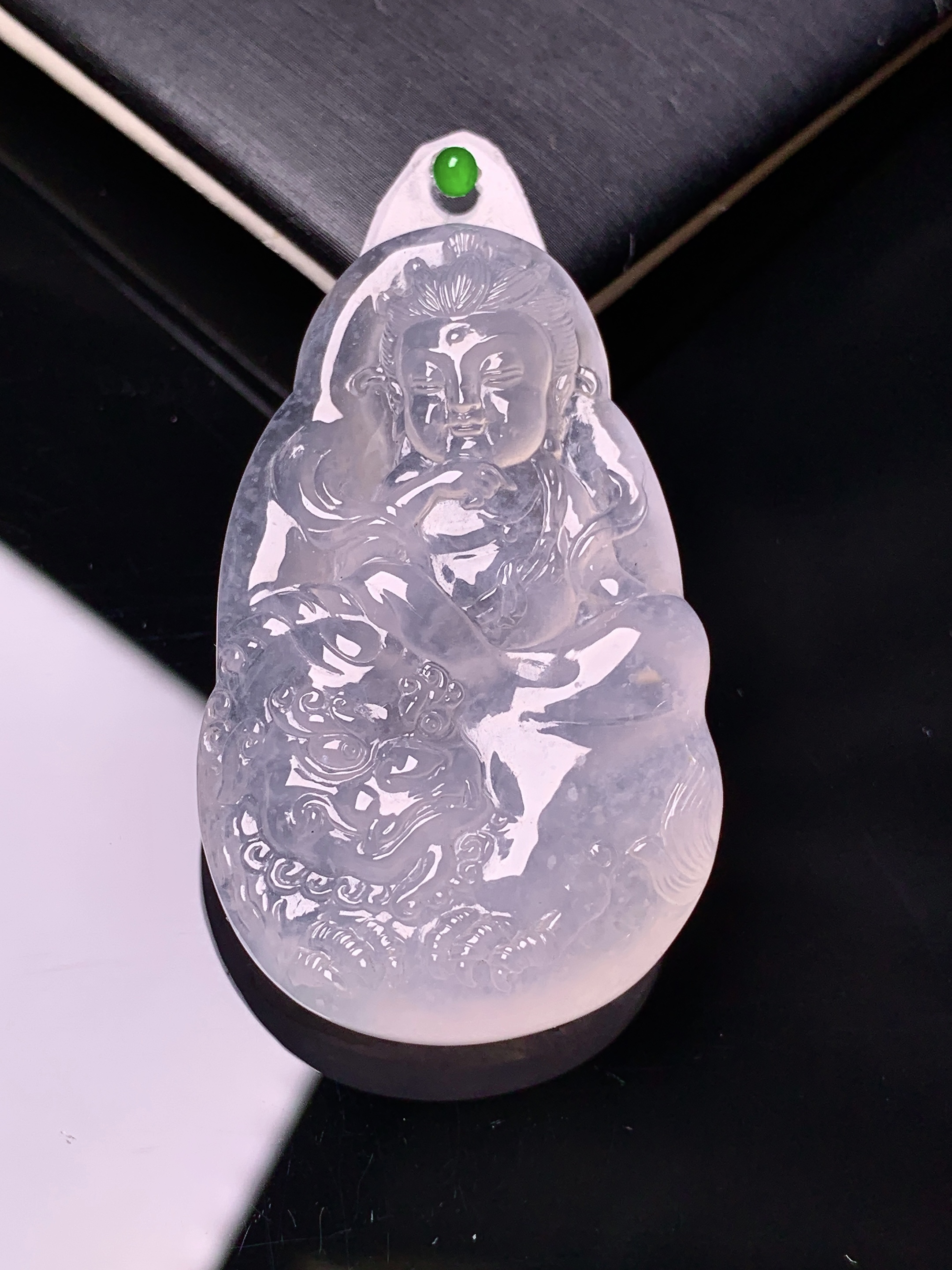 镶嵌款 冰种文殊菩萨吊坠 玉质细腻 色泽艳丽 2x整体尺寸44.2*27.2*7.5