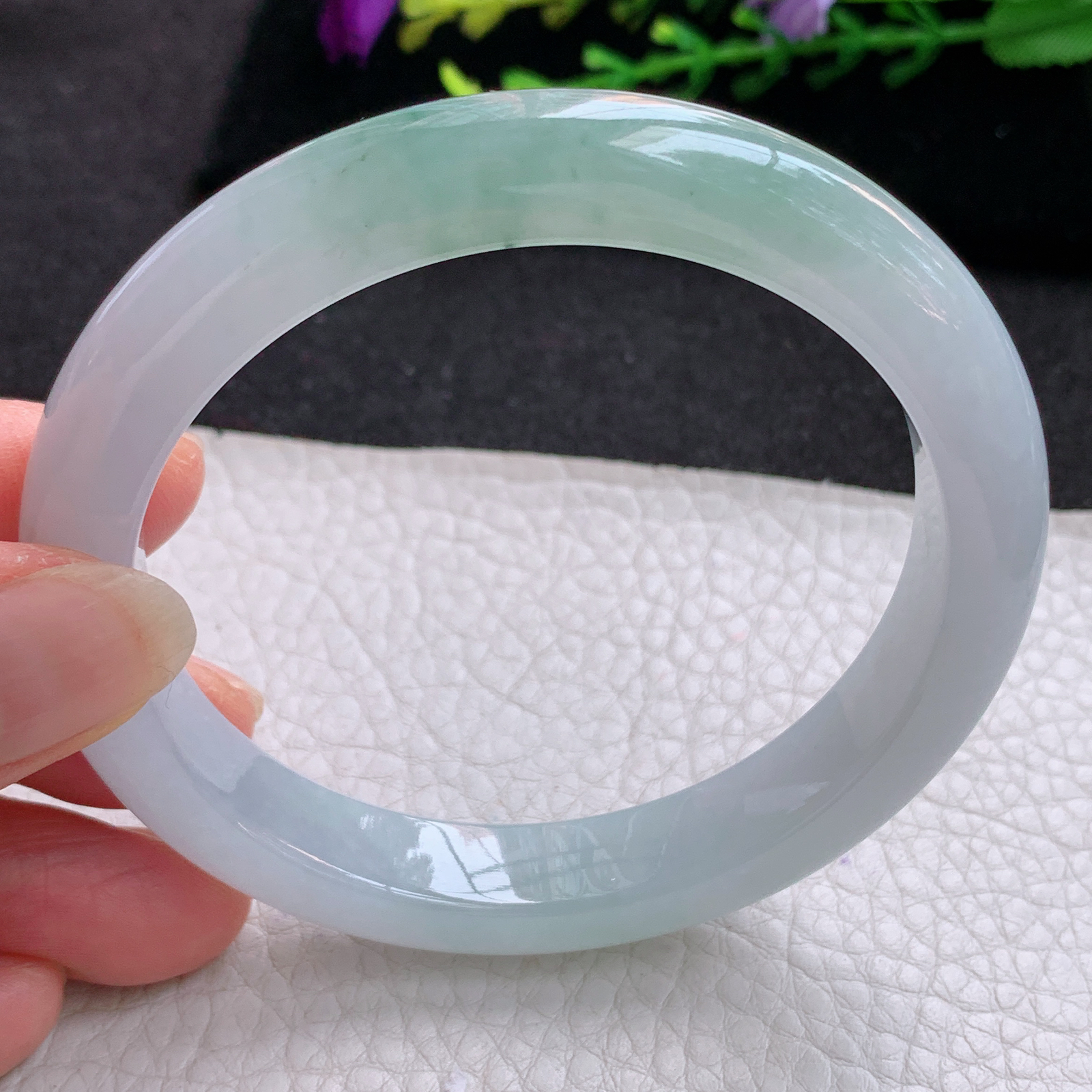 js大圈口60*11*8.6平安镯 天然缅甸翡翠A货玉手镯冰飘花宽边玉手环