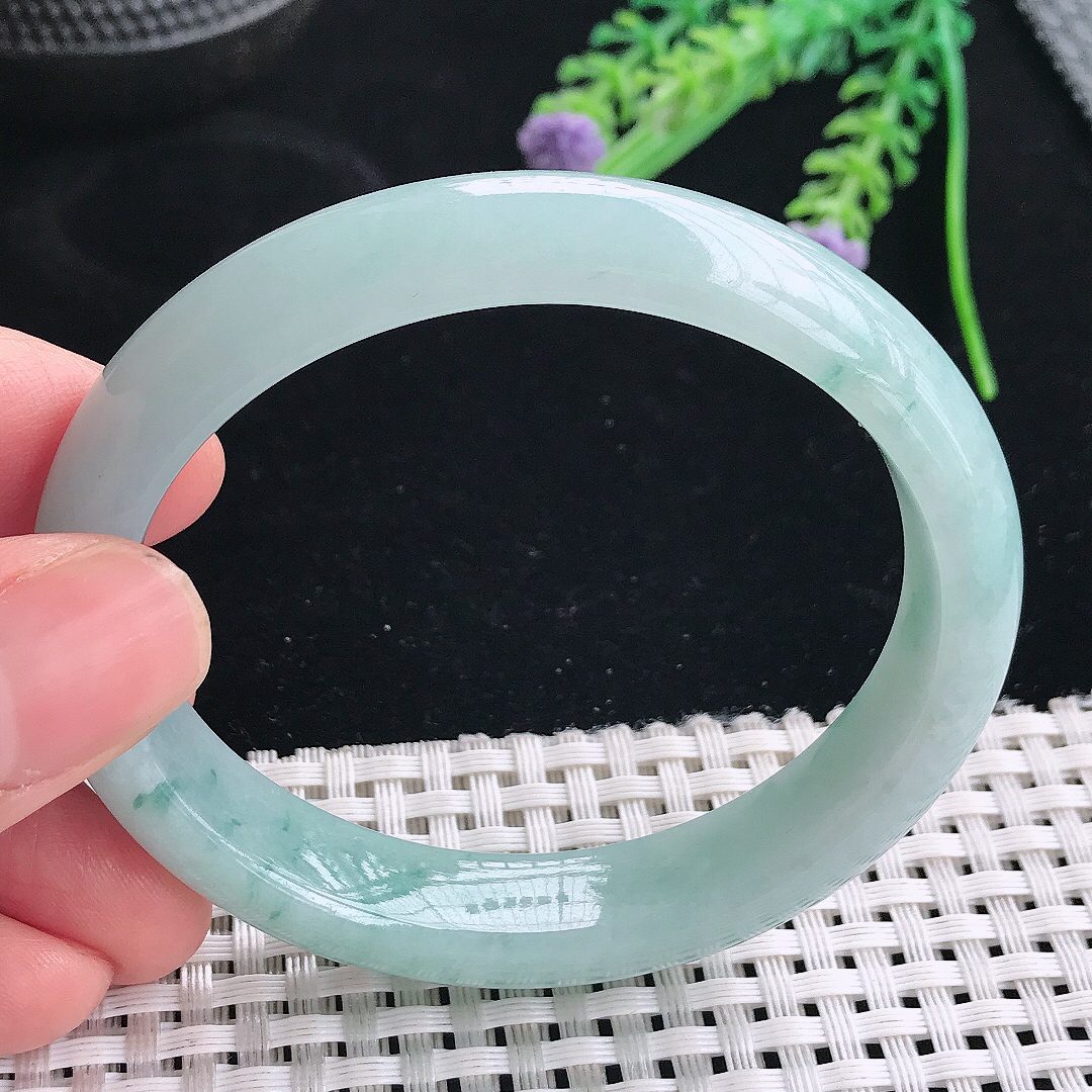 实拍天然翡翠57/50/12.9/7.6老坑冰润天空蓝飘花贵妃手镯翡翠玉镯手环