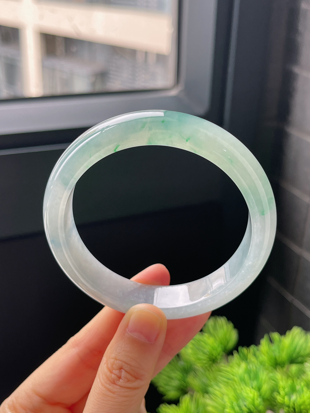 正圈59圈口，翡翠冰糯种飘花手镯