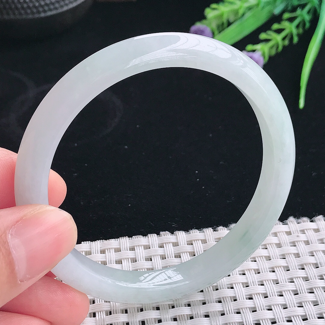 实拍天然翡翠56.5/9/7.5老坑冰润起胶晴底手镯翡翠玉镯手环