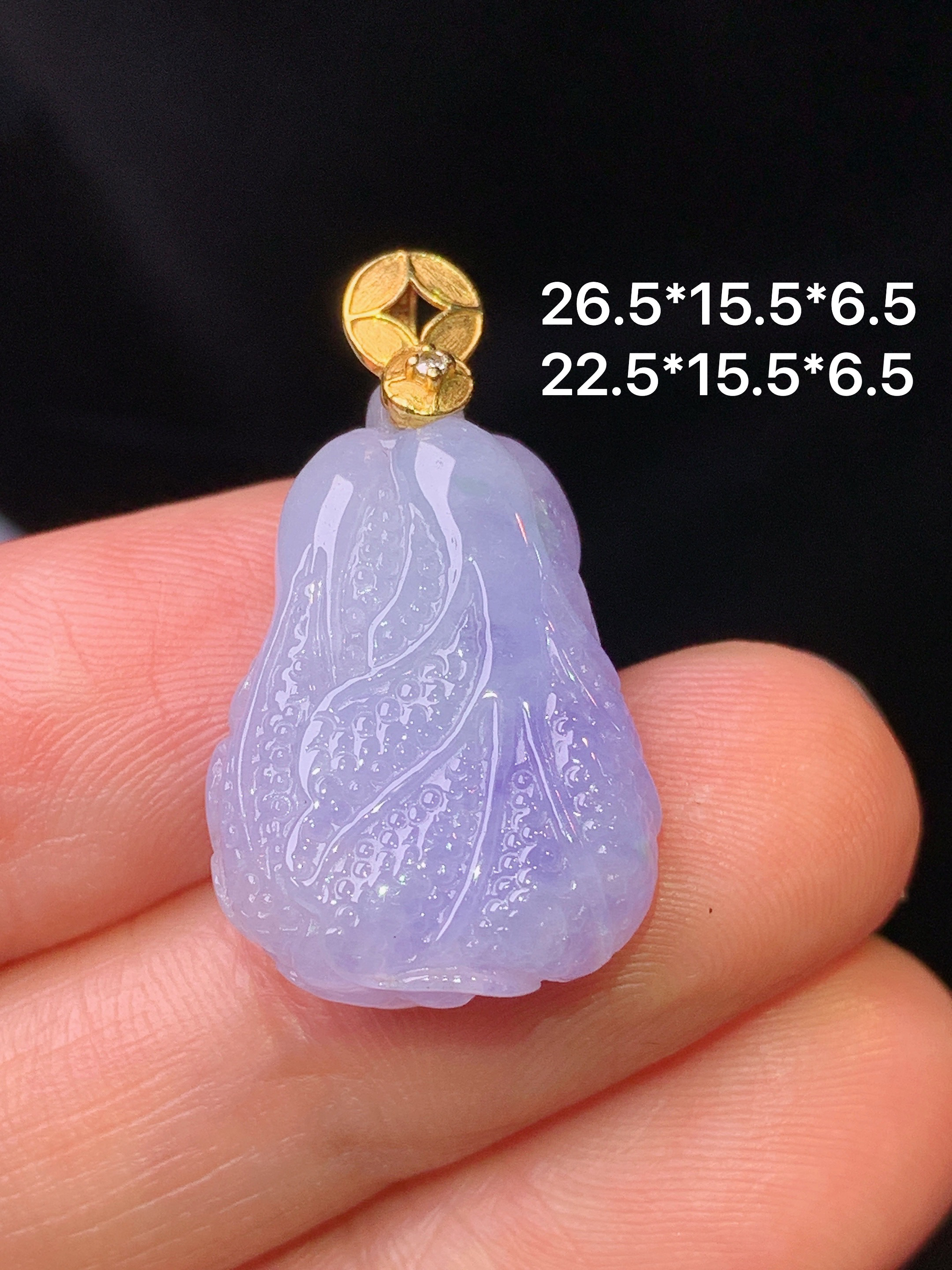 18k金钻镶嵌紫罗兰白菜吊坠 玉质细腻 色泽艳丽 整体尺寸26.5*15.6*6.5b1