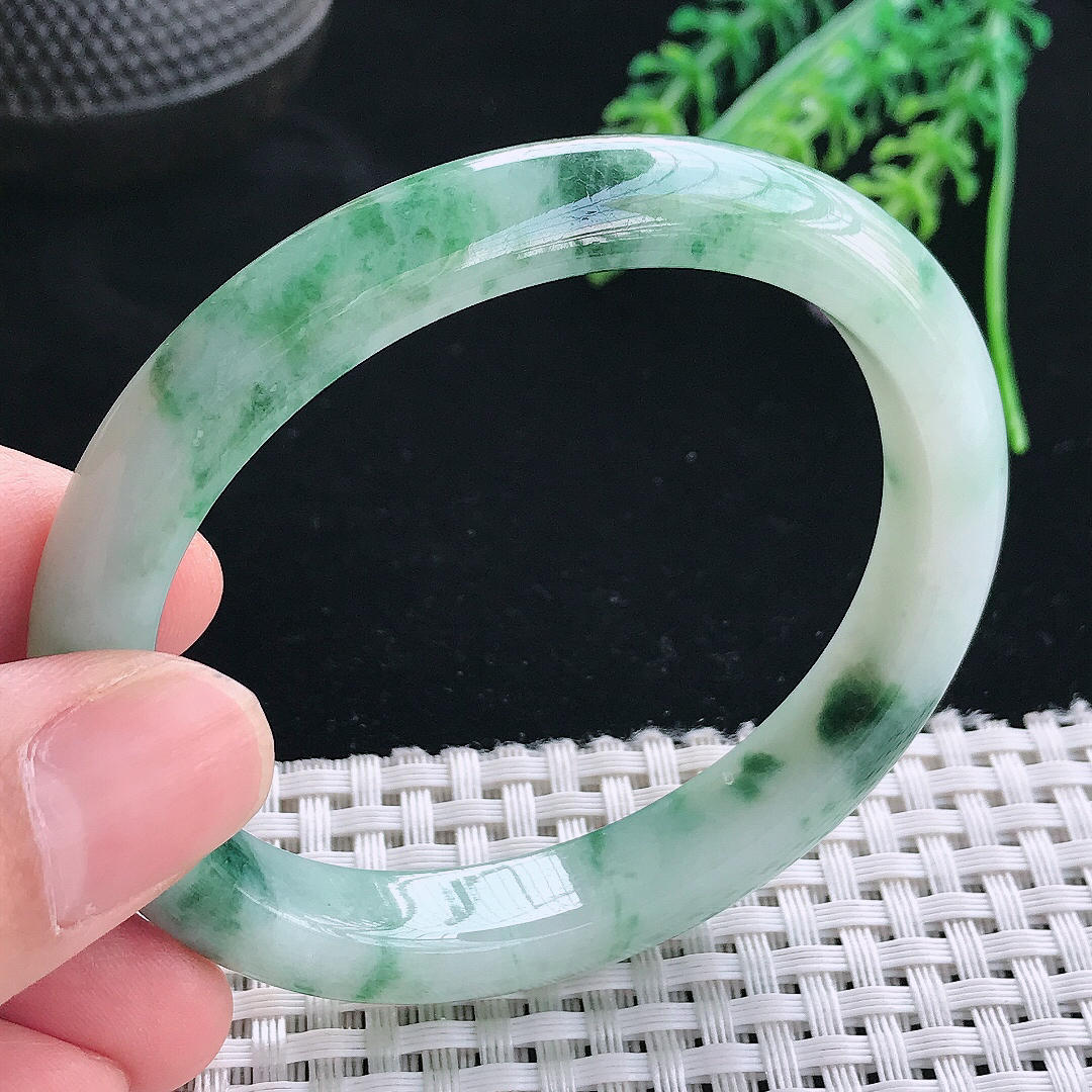 实拍天然翡翠56/48.5/9.9/8老坑冰润飘花贵妃手镯翡翠玉镯手环