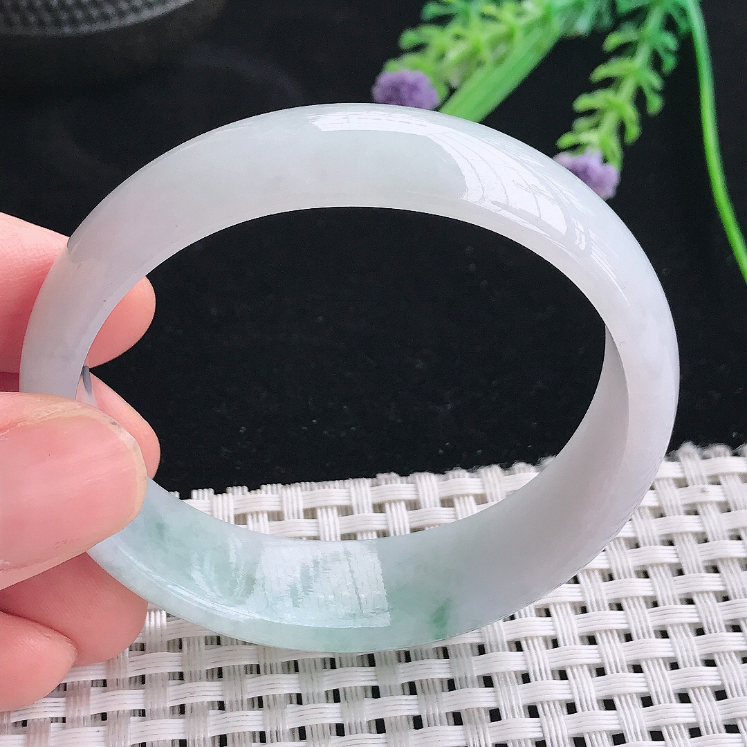 实拍天然翡翠53.5/48.5/16.6/6.2老坑冰润飘花轮胎贵妃手镯翡翠玉镯手环