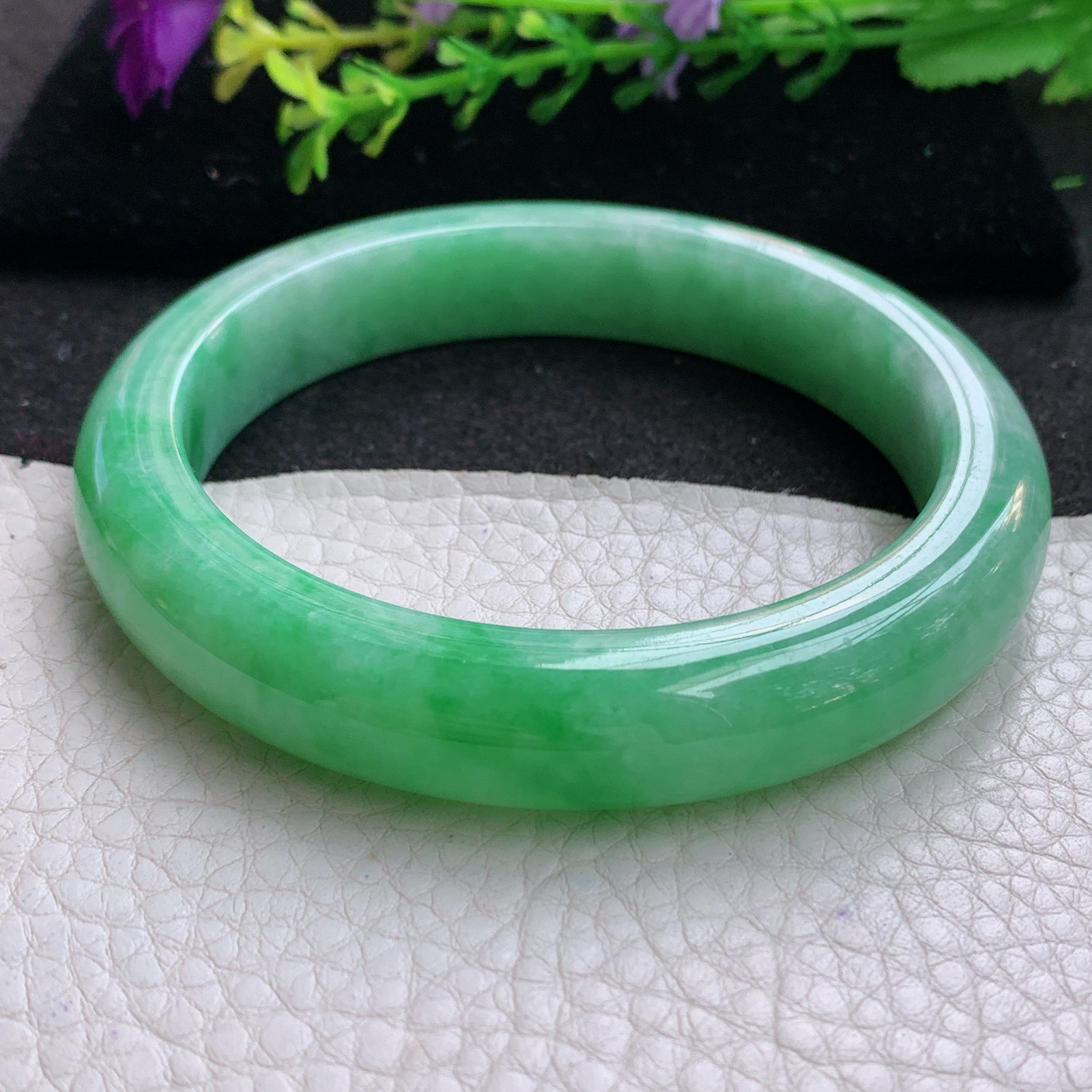 nr大圈口61.5*12.5*9.3平安镯 天然缅甸翡翠A货玉手镯满绿厚装宽边玉手环