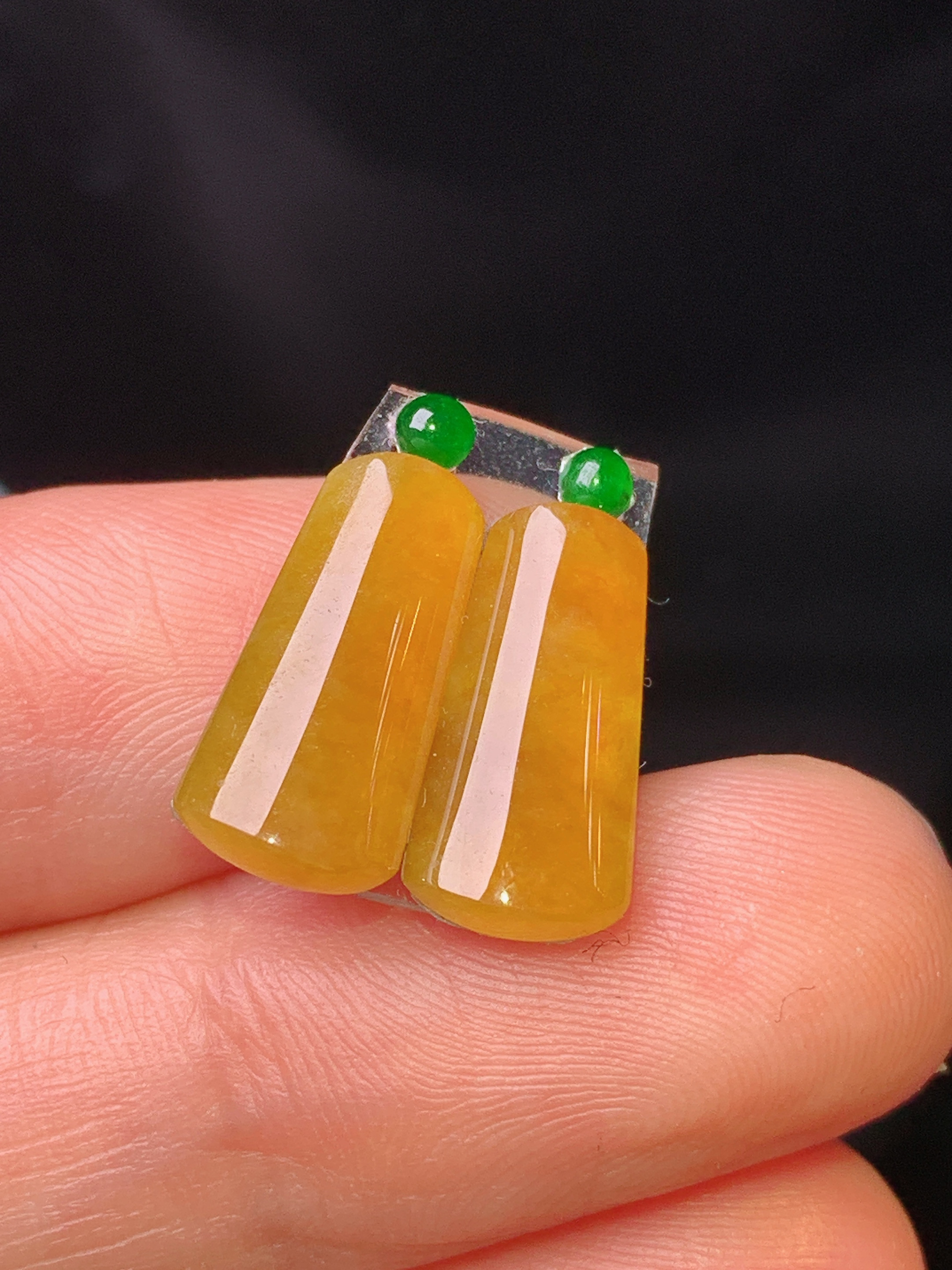 镶嵌款 黄翡玉柱一对 玉质细腻 色泽艳丽 2x整体尺寸14.3*6.8*2.5