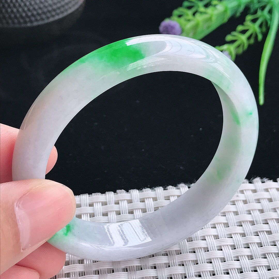 实拍天然翡翠55/51/13.3/7.5老坑精美飘绿辣阳绿贵妃手镯翡翠玉镯手环