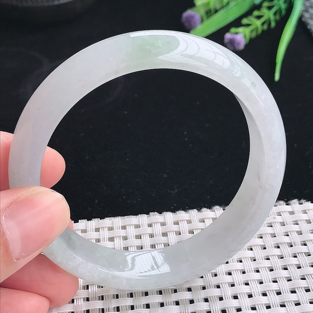 实拍天然翡翠57.5/13.3/7.8老坑冰胶果冻晴底手镯翡翠玉镯手环