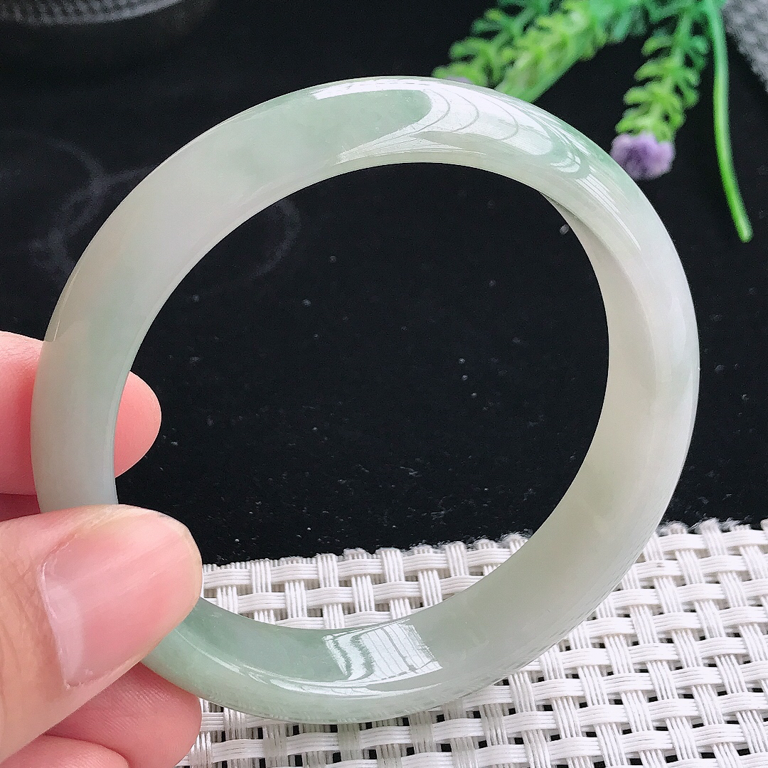 实拍天然翡翠56/13.8/7.3老坑冰润起胶飘花手镯翡翠玉镯手环