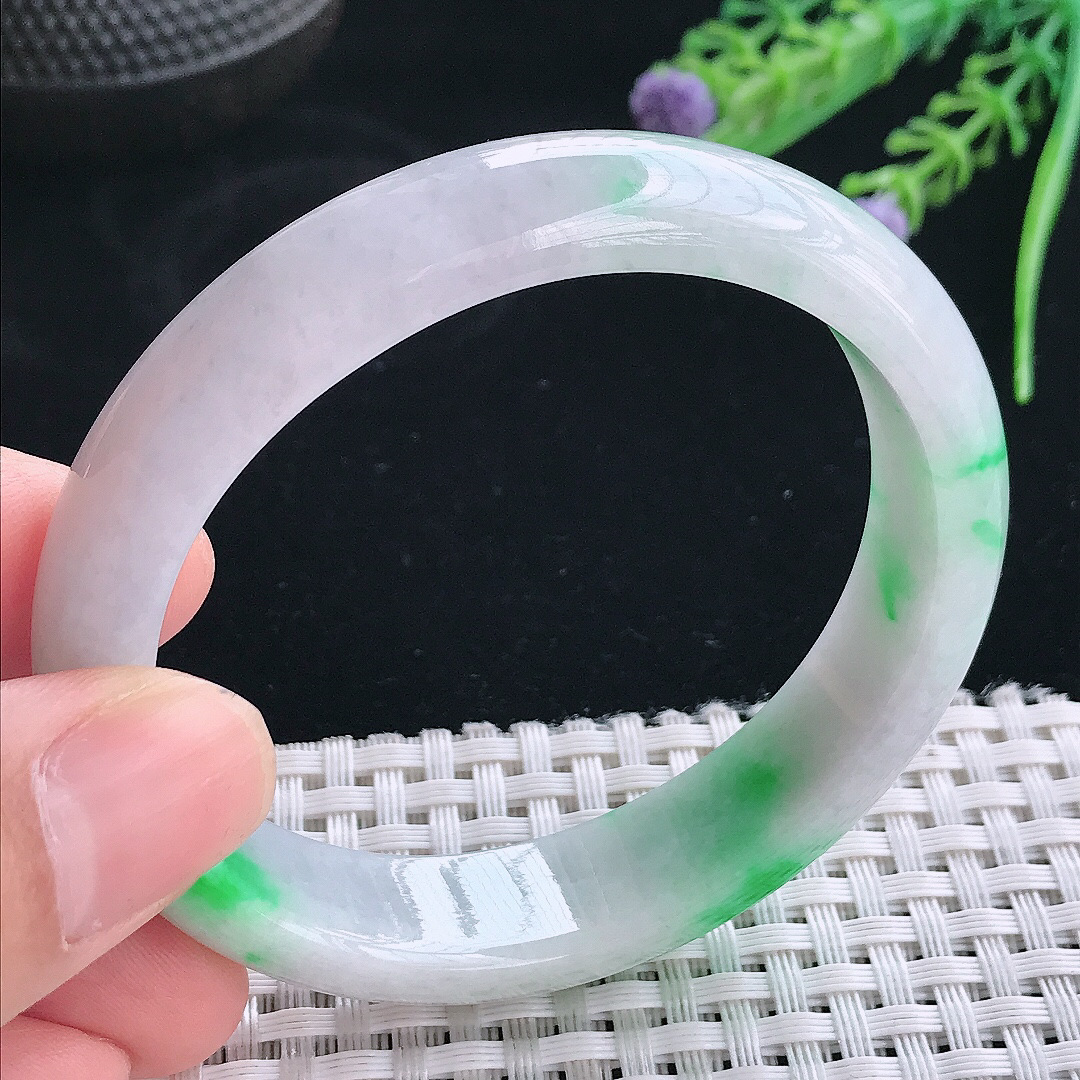 实拍天然翡翠55/51/13.3/7.5老坑精美飘绿辣阳绿贵妃手镯翡翠玉镯手环