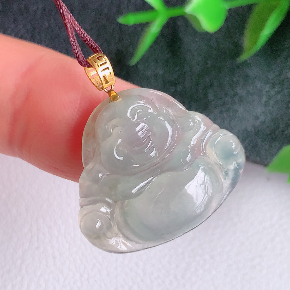 18k金扣冰润佛公挂件 玉质细腻  精雕弥勒佛，笑佛福耳垂肩，面相喜庆，开怀大笑，憨态可掬。惟妙惟肖，寓意福禄双全，吉祥美满，笑口常开 W141.9 尺寸：21-24-4.9mm