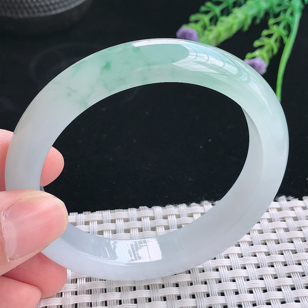 实拍天然翡翠58/52/13.2/8.8老坑冰胶水灵冰飘花贵妃手镯翡翠玉镯手环