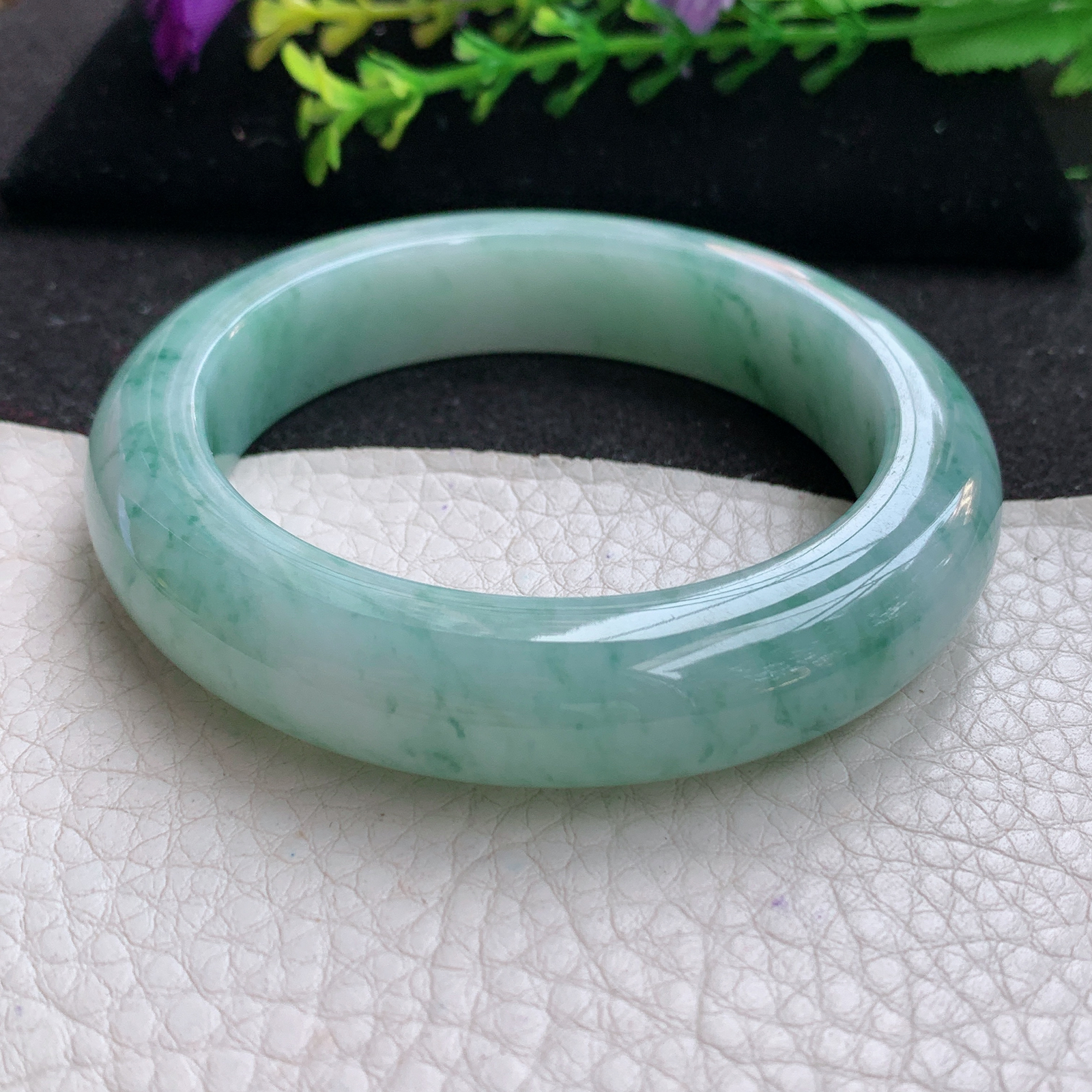 js实拍54*13*9.8平安镯 天然缅甸翡翠A货玉手镯飘花厚装宽边玉手环