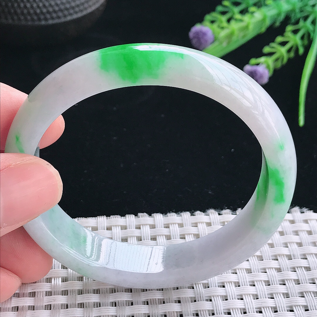 实拍天然翡翠55/51/13.3/7.5老坑精美飘绿辣阳绿贵妃手镯翡翠玉镯手环