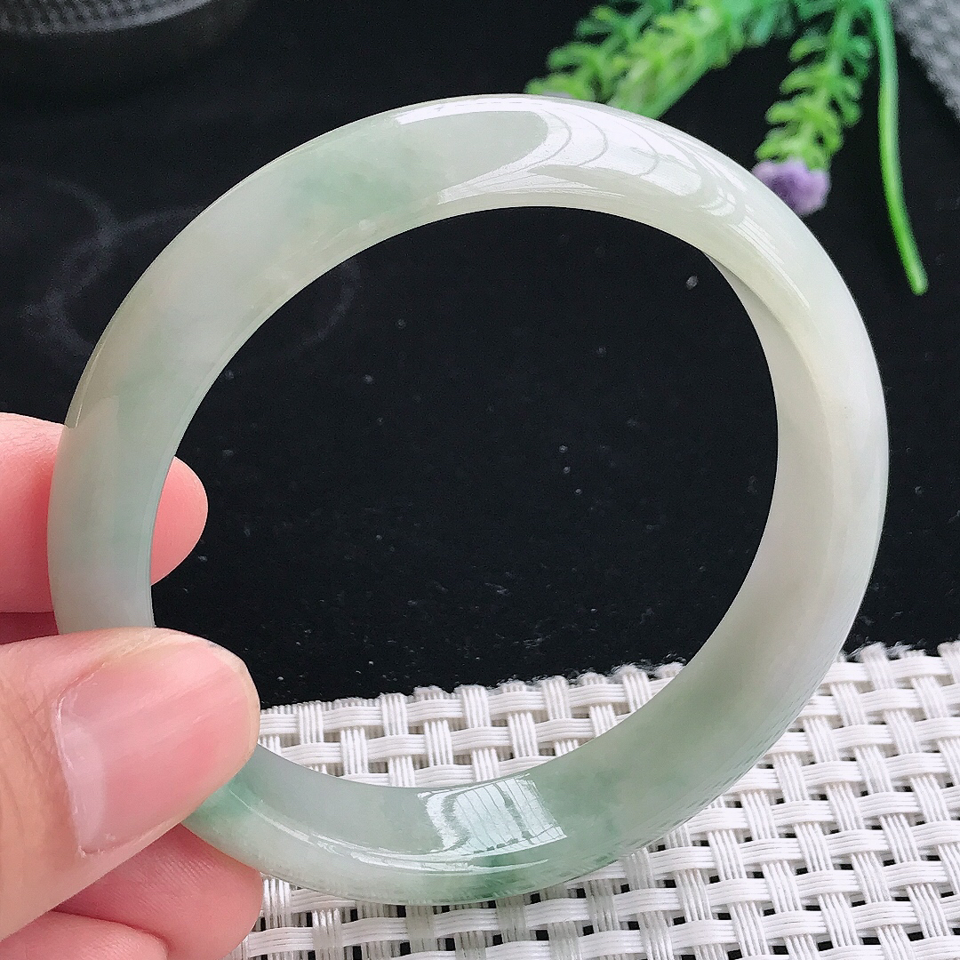 实拍天然翡翠56/13.8/7.3老坑冰润起胶飘花手镯翡翠玉镯手环