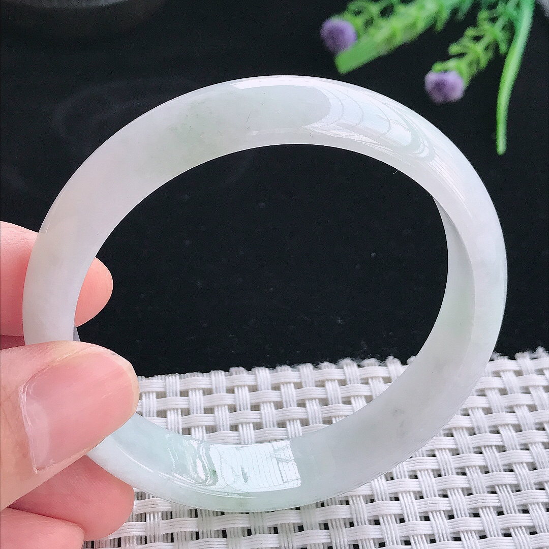 实拍天然翡翠58/13.6/7老坑冰润水灵宽边手镯翡翠玉镯手环