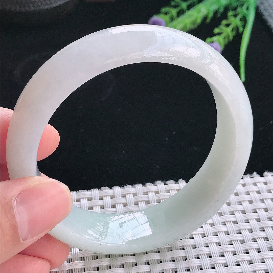 实拍天然翡翠58.5/17.2/8.5轮胎镯老坑冰润宽边手镯翡翠玉镯手环