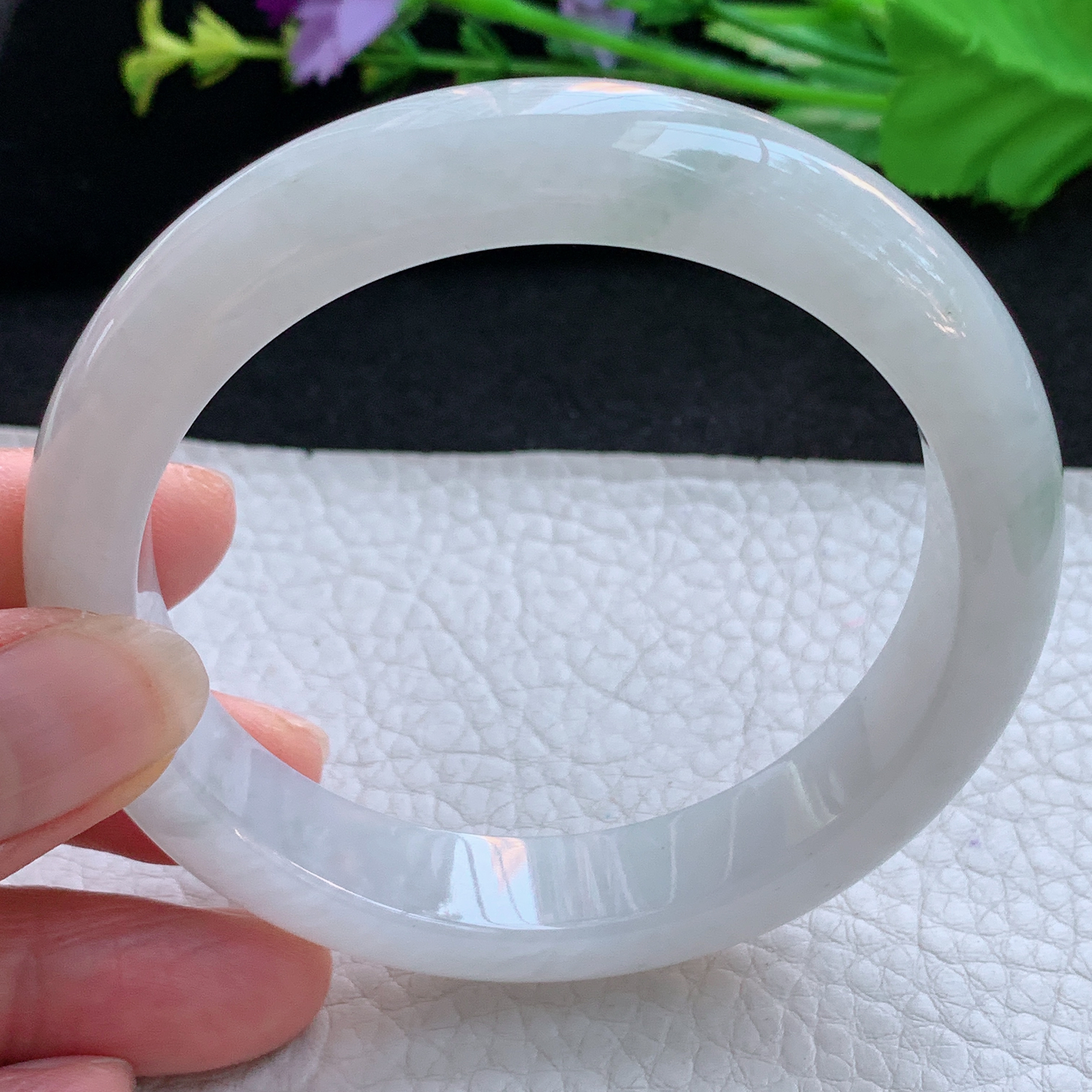 nr实拍59*13*8.8平安镯 天然缅甸翡翠A货玉手镯冰润飘花胶感宽边玉手环