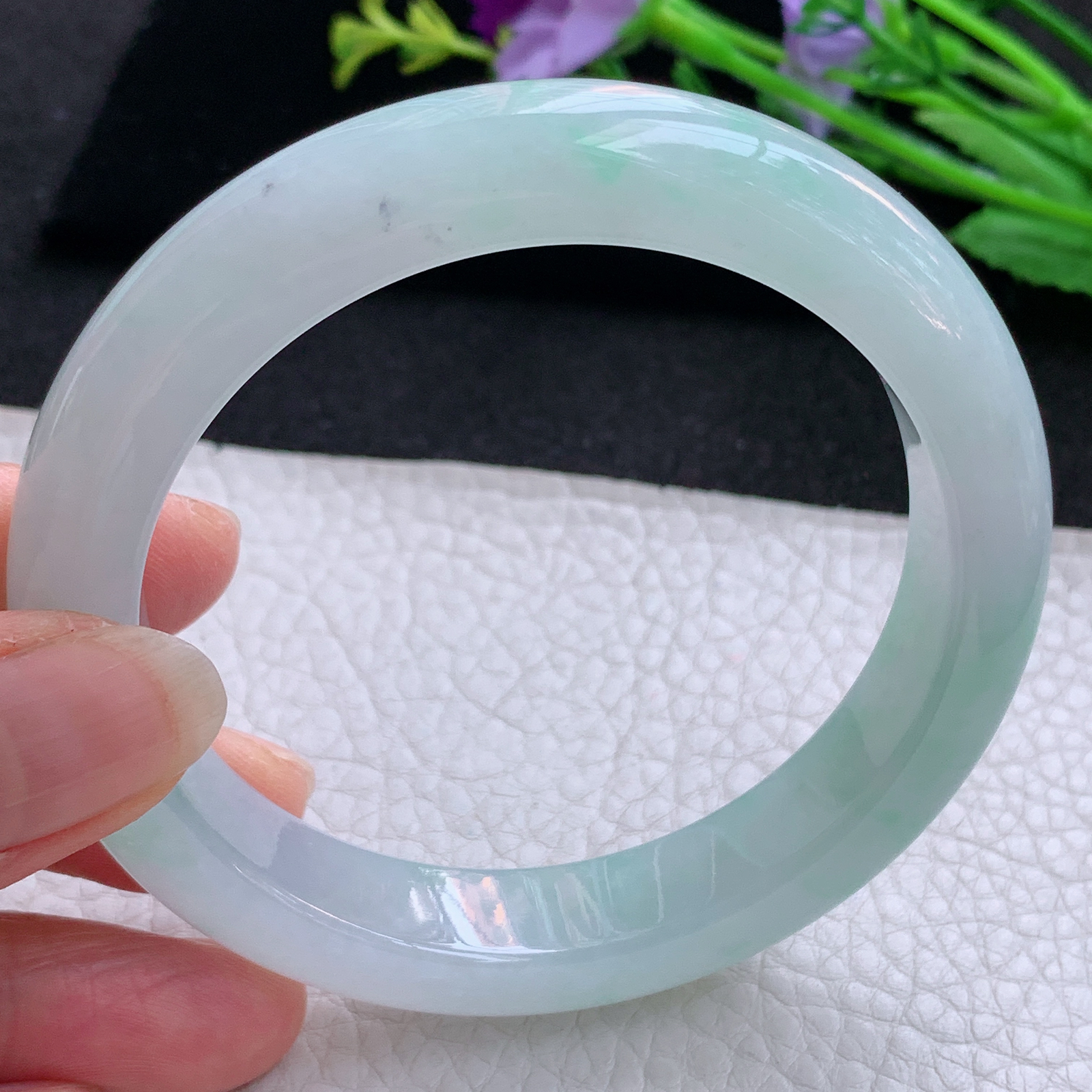 xo实拍59*12.5*9平安镯 天然缅甸翡翠A货玉手镯冰蓝宽边玉手环