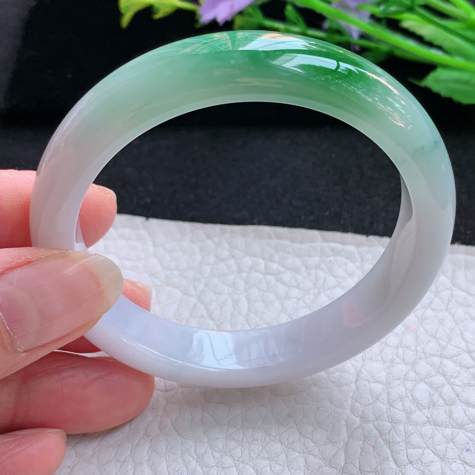 ax小圈口53.5*这2*7.6平安镯 天然缅甸翡翠A货玉手镯辣绿宽边玉手环