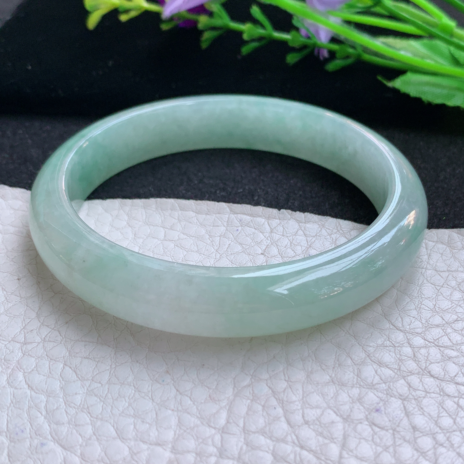 js实拍58*11.8*7.8平安镯 天然缅甸翡翠A货玉手镯冰晴纯美宽边玉手环