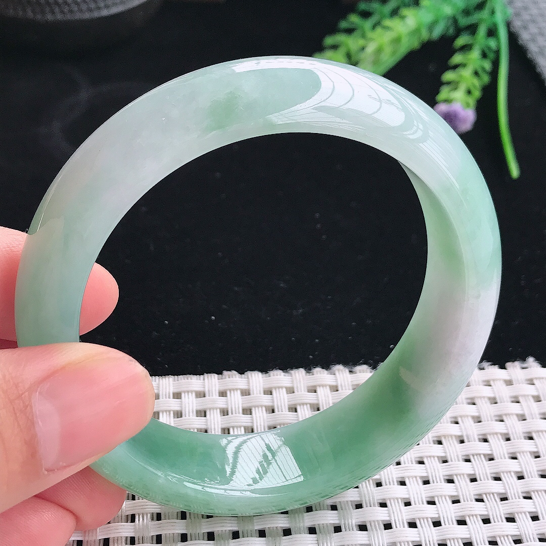 实拍天然翡翠57/16.6/8.6老坑冰润起胶冰晴绿轮胎手镯翡翠玉镯手环