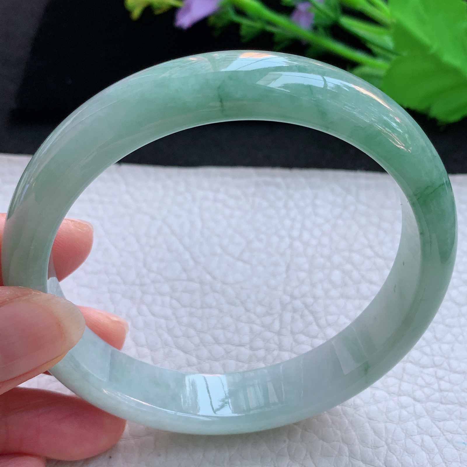 nr大圈口65*14*8平安镯 天然缅甸翡翠A货玉手镯飘花胶感宽边玉手环