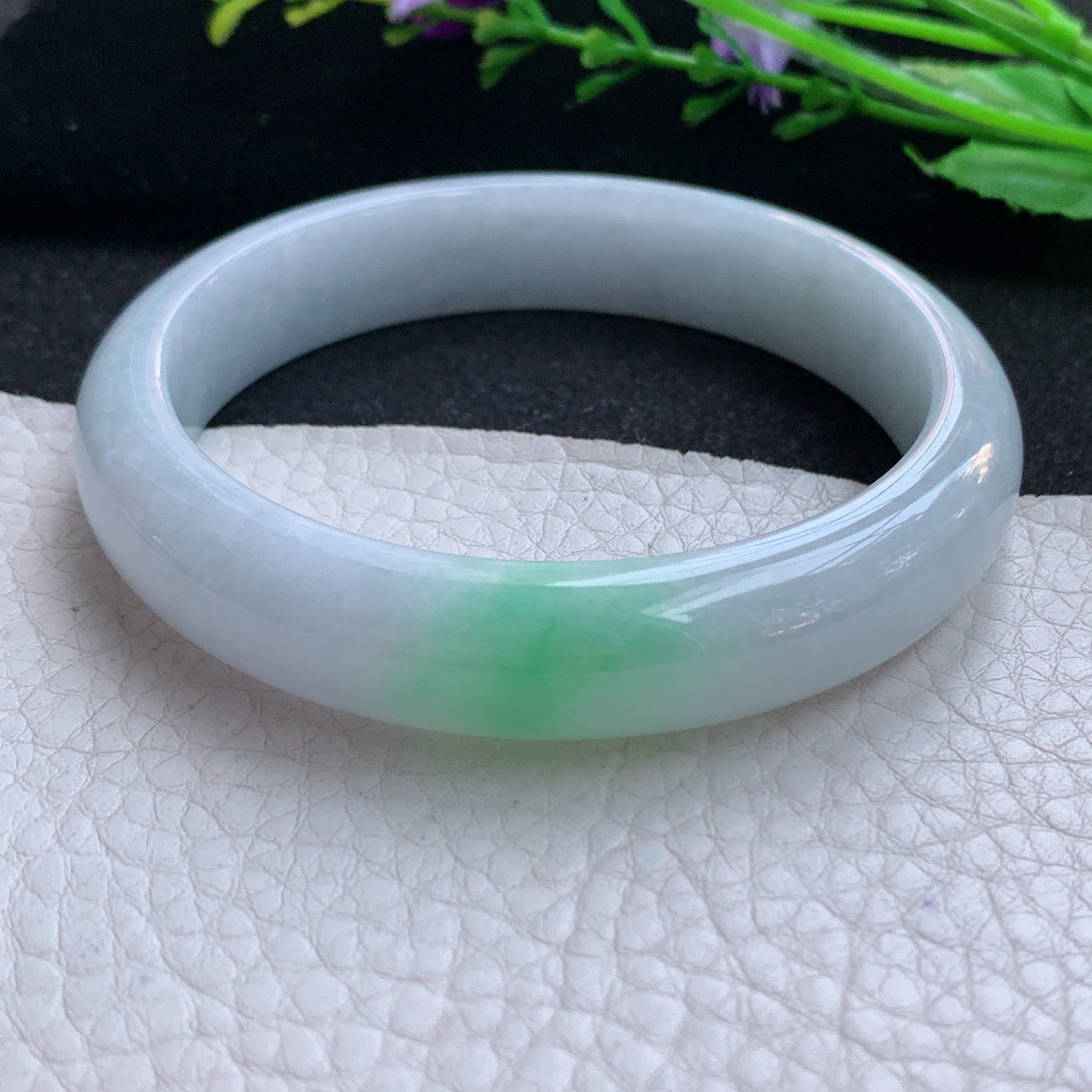 js实拍58.5*13*7.8平安镯 天然缅甸翡翠A货玉手镯水润飘绿宽边玉手环