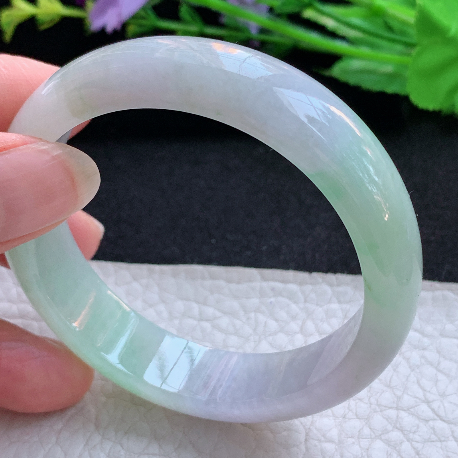 h实拍53*13.5*7平安镯 天然缅甸翡翠A货玉手镯冰三彩宽边玉手环