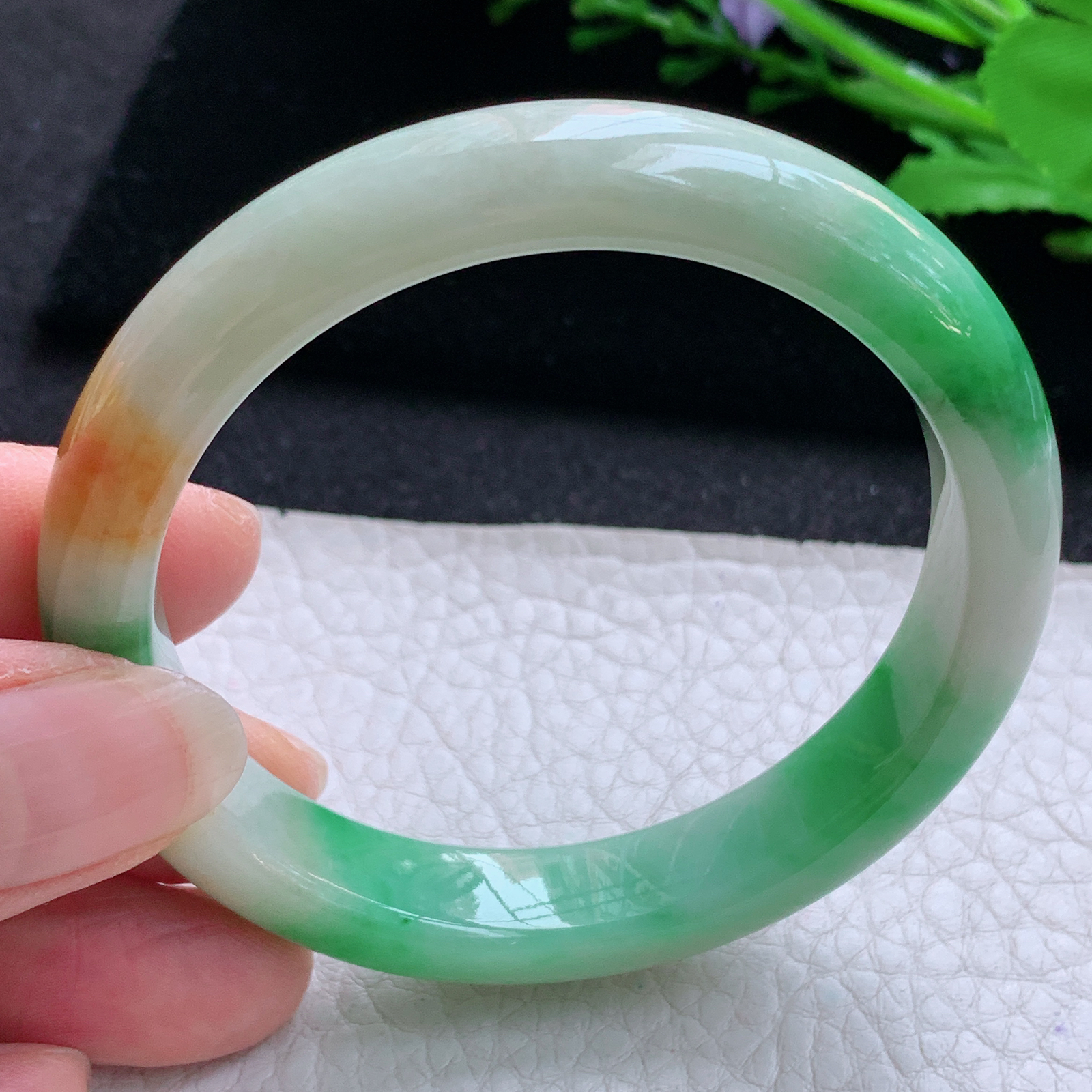 mq实拍54*11.2*7.8平安镯 天然缅甸翡翠A货玉手镯三彩秀气宽边玉手环