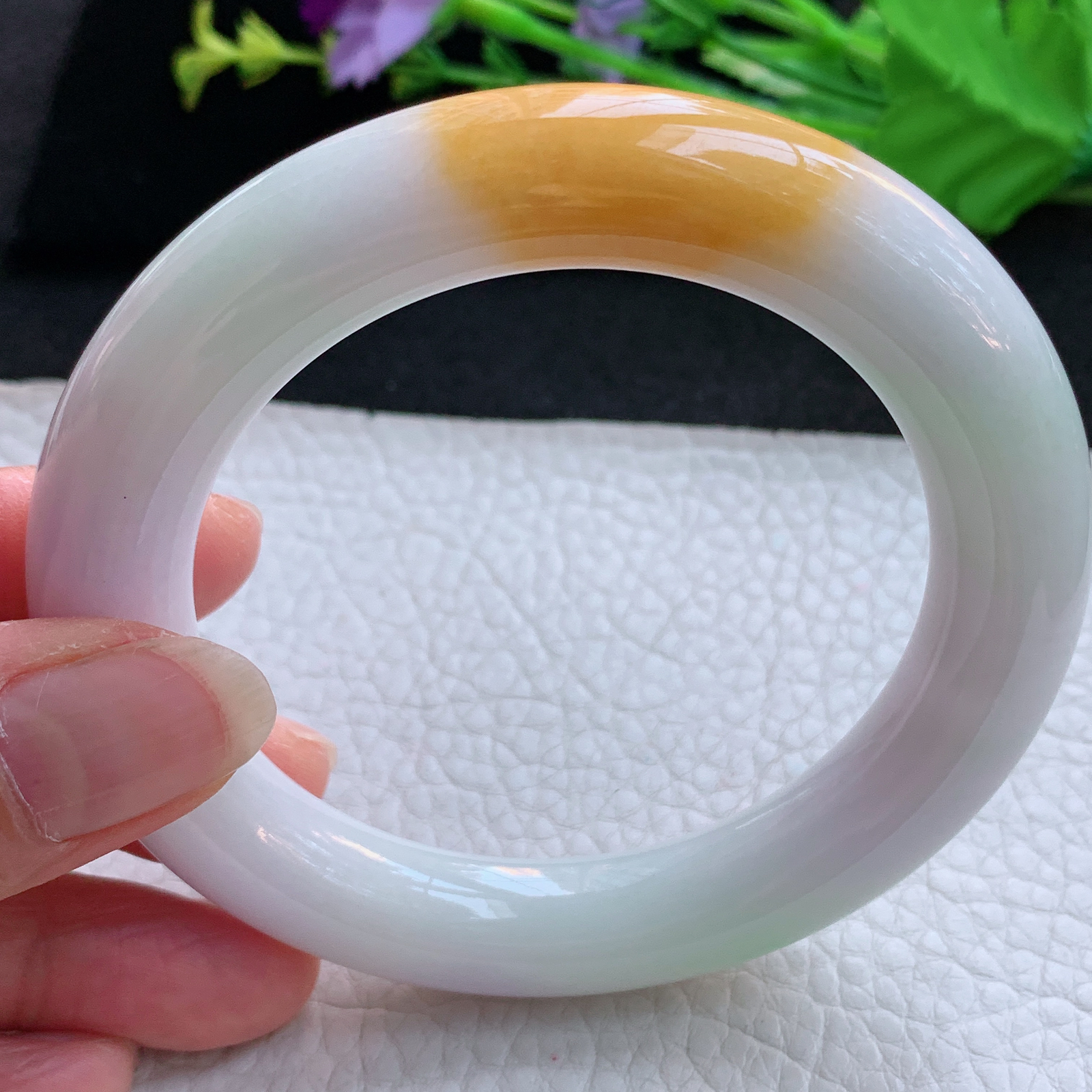 nr实拍58*11.5*12胖圆镯 天然缅甸翡翠A货玉手镯水润三彩圆条玉手环