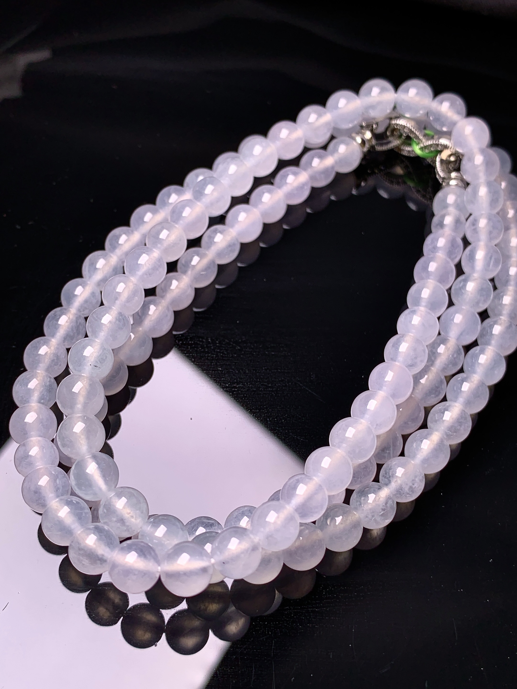 冰种圆珠项链 玉质细腻 色泽艳丽 整体尺寸5.8c3