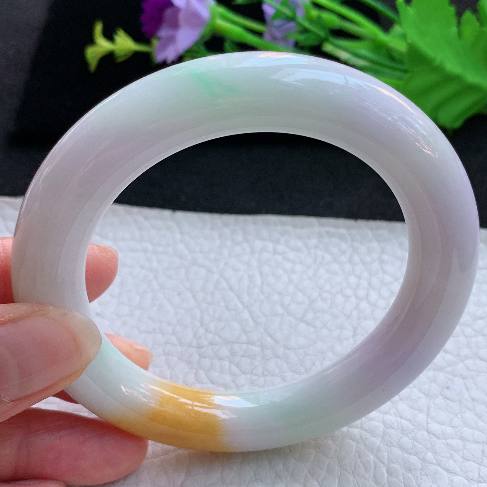 nr实拍58*11.5*12胖圆镯 天然缅甸翡翠A货玉手镯水润三彩圆条玉手环