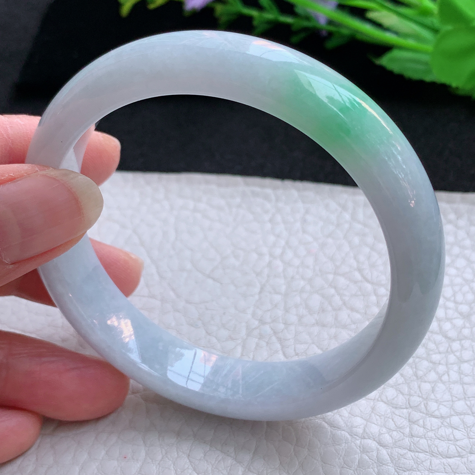 js实拍58.5*13*7.8平安镯 天然缅甸翡翠A货玉手镯水润飘绿宽边玉手环